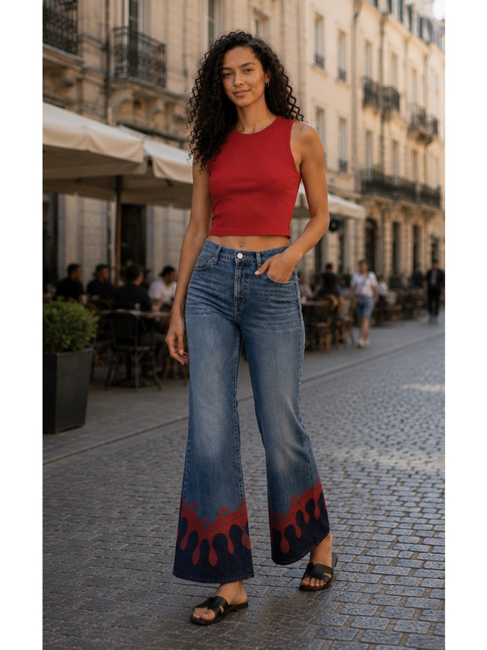 BRAND NEW MOTHER + La DoubleJ The Tomcat
Roller printed flared jeans Size 24